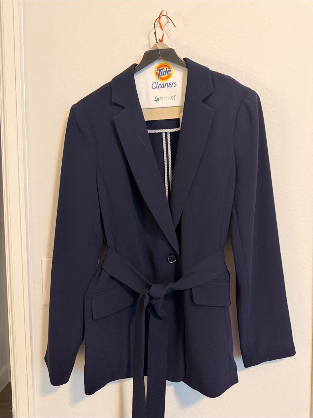 Talbots Navy Belted Single-Button Blazer